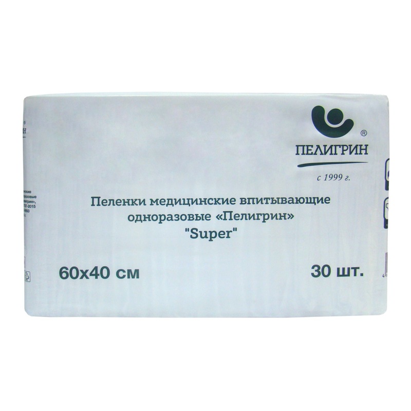 Изображение товара Пеленки одноразовые впитывающие Пелигрин Super 60x40 см (30 штук в упаковке)