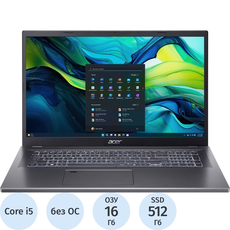 Изображение товара Ноутбук Acer Aspire A17-51M-54AL 17.3" серый Intel Core i5 1334U/16 ГБ/SSD 512 ГБ (NX.JERER.001) Изображение товара Ноутбук Acer Aspire A17-51M-54AL 17.3" серый Intel Core i5 1334U/16 ГБ/SSD 512 ГБ (NX.JERER.001)