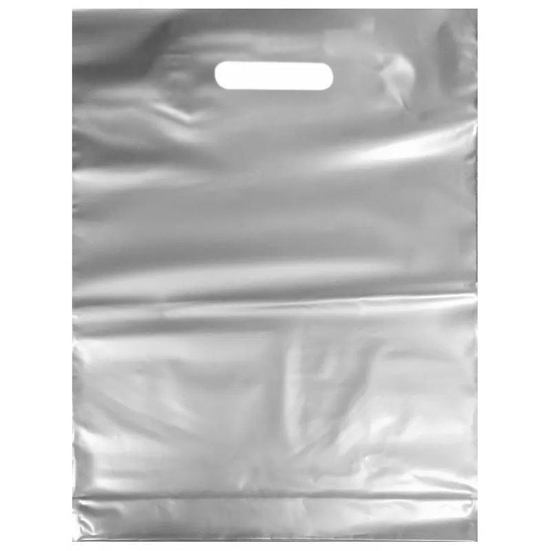 Изображение товара Пакет полиэтиленовый серебристый 30x40 см с вырубной ручкой 80 мкм 10 шт