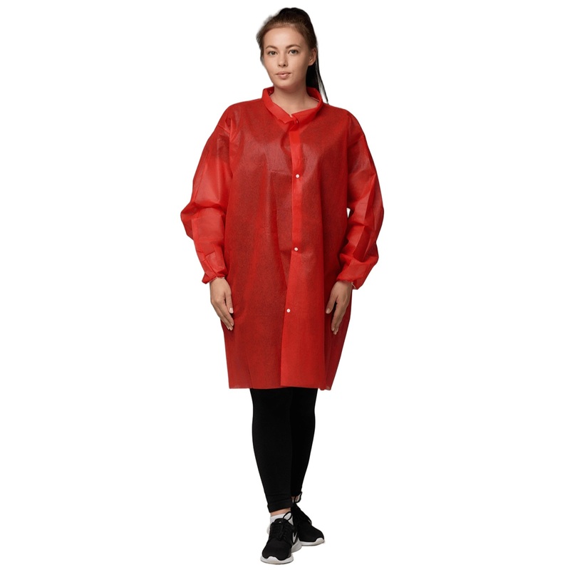 Изображение товара Халат одноразовый на кнопках Красный 56-58 Унисекс Изображение товара Халат одноразовый на кнопках Красный 56-58 Унисекс