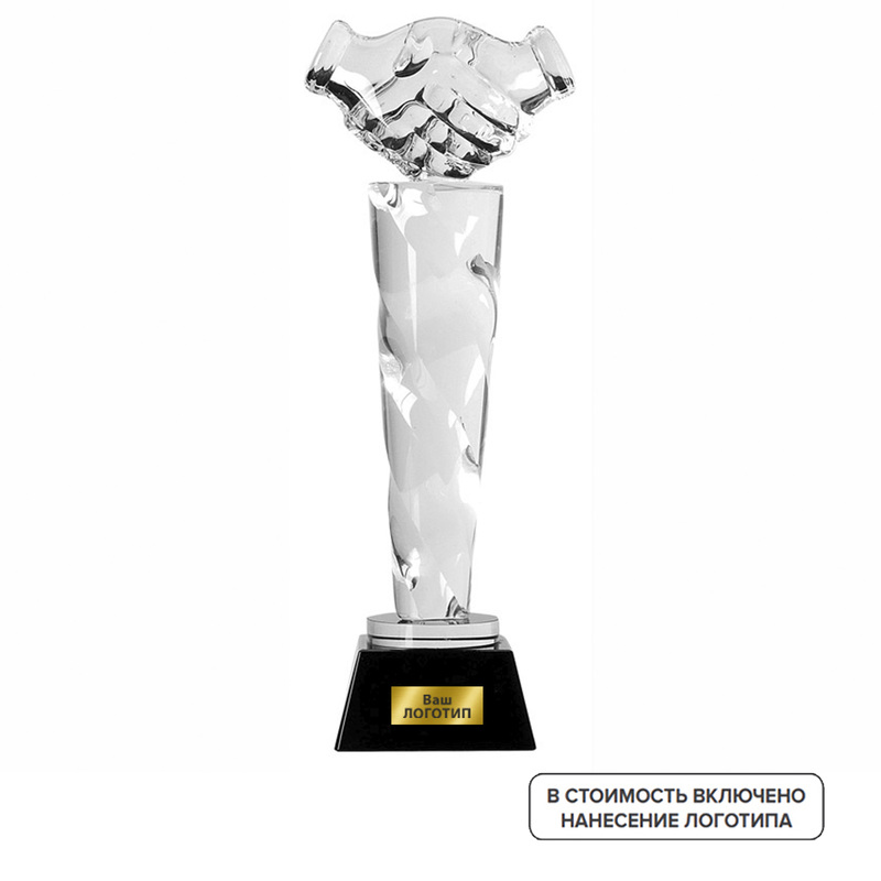 Изображение товара Стеклянная награда Рукопожатие с нанесением логотипа или надписи