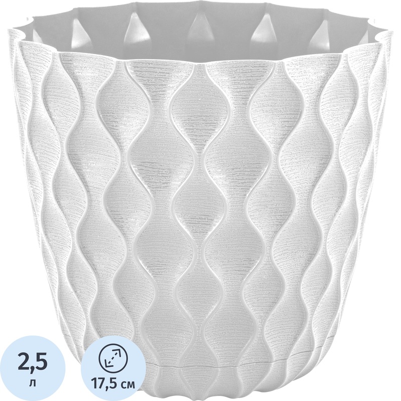 Изображение товара Горшок для цветов с поддоном InGreen Wave 2.5 л белоснежный жасмин (15x17.5 см)