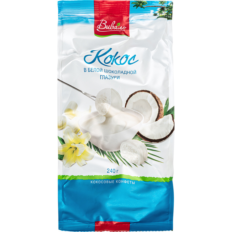 Изображение товара Конфеты Виваль Кокос в белой глазури 240 г вкусное лакомство с кокосом