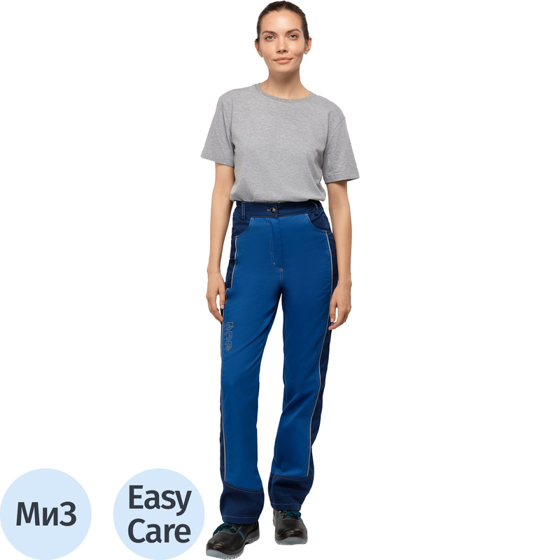 Изображение товара Брюки рабочие летние женские л51-БР со светоотражающим кантом синие/васильковые (размер 112-116 (56-58), рост 158-164)