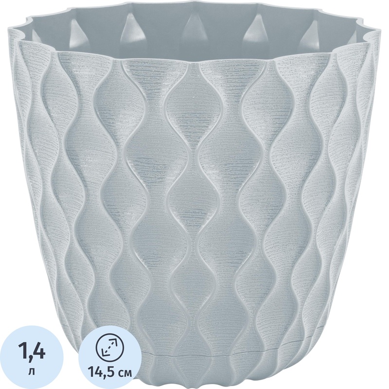 Изображение товара Горшок для цветов InGreen Wave 1.4 л с поддоном серый утренний туман