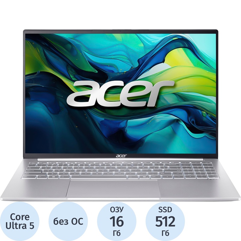 Изображение товара Ноутбук Acer Swift Lite SFL16-51M-58ED 16" серебристый Intel Core Ultra 5 115U/16 ГБ/SSD 512 ГБ (NX.D3UCD.003)