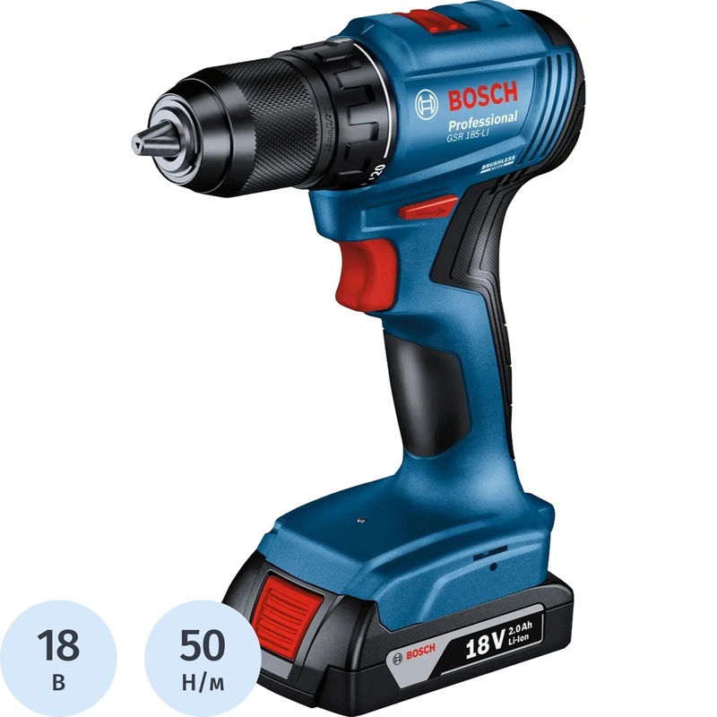 Изображение товара Дрель-шуруповёрт ударная аккумуляторная Bosch Professional GSB 185-LI бесщёточная 18 В 2х2 Ач Li-Ion с ЗУ в кейсе (06019K3100) Изображение товара Дрель-шуруповёрт ударная аккумуляторная Bosch Professional GSB 185-LI бесщёточная 18 В 2х2 Ач Li-Ion с ЗУ в кейсе (06019K3100)