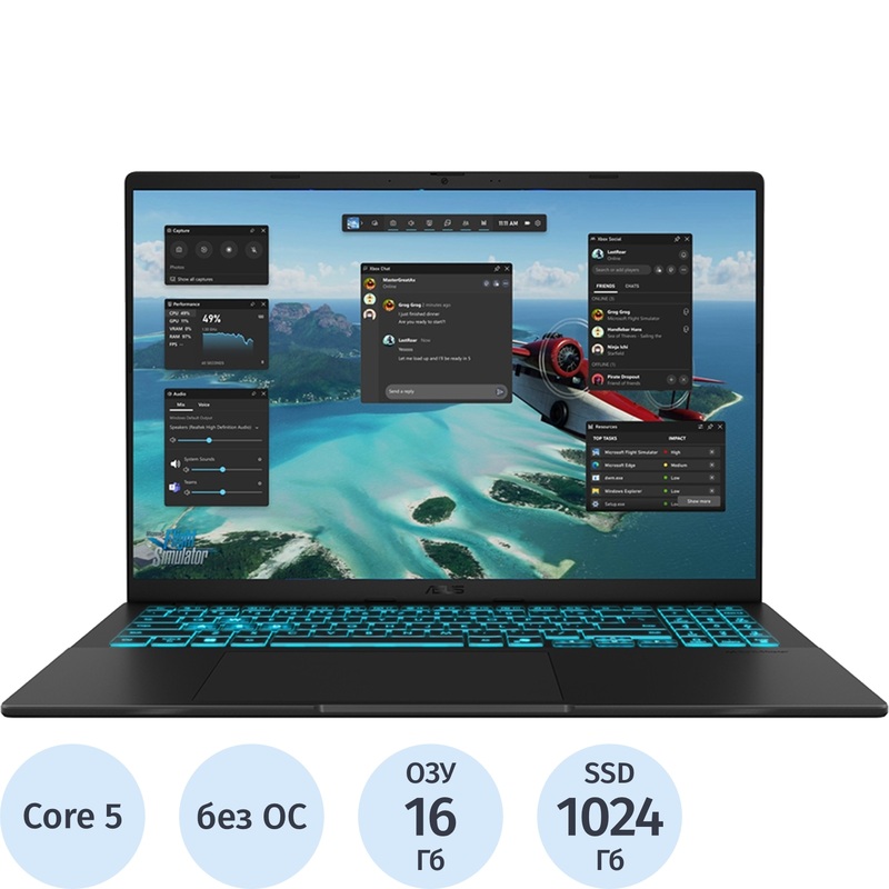 Изображение товара Ноутбук игровой Asus V16 V3607VU-RP267 16" чёрный Intel Core i5 210H/16 ГБ/SSD 1024 ГБ/NVIDIA GeForce RTX 4050 (90NB15Q1-M00KH0)