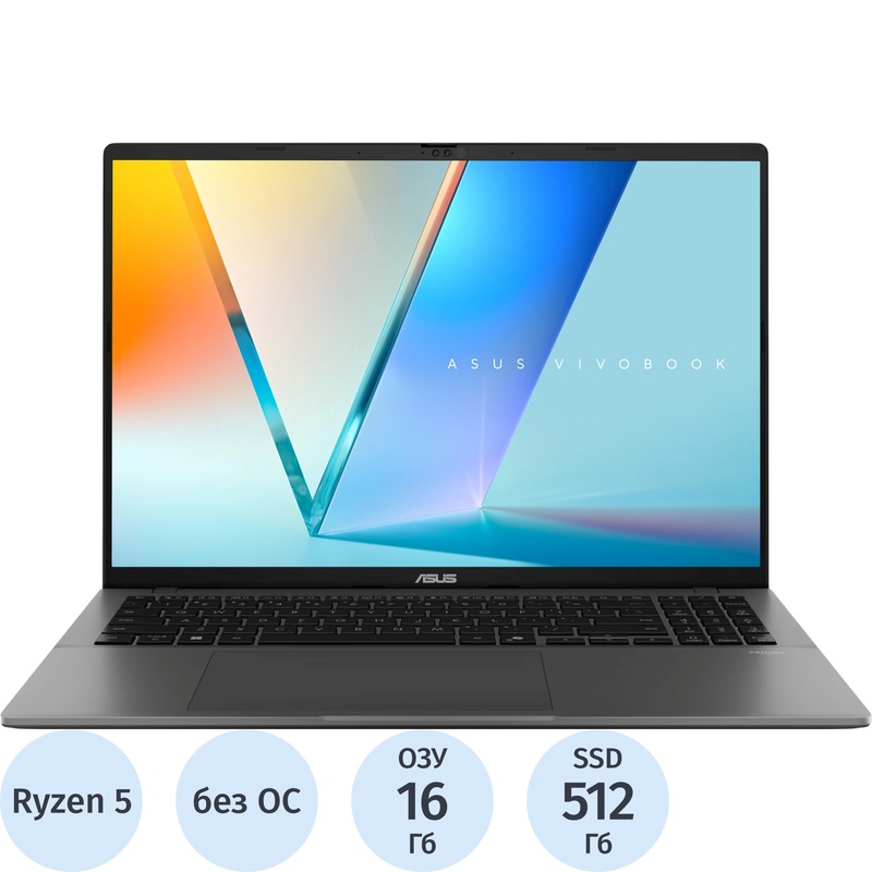 Изображение товара Ноутбук Asus Vivobook M3607HA-SH190 16" серебристый AMD Ryzen 5 220/16 ГБ/SSD 512 ГБ (90NB16F1-M00B10)