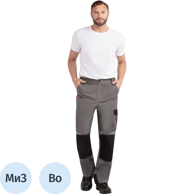 Изображение товара Рабочие летние мужские брюки Грегаль л23 с СОП серые красные 56-58