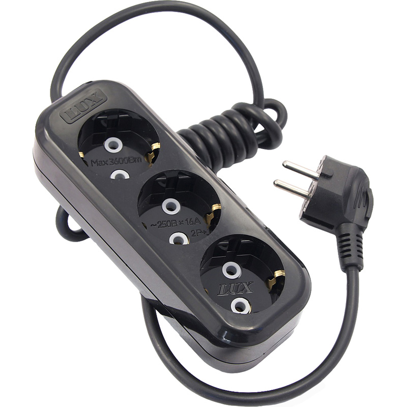 Изображение товара Удлинитель LUX У3-Е-03 3 розетки 3м заземление черный