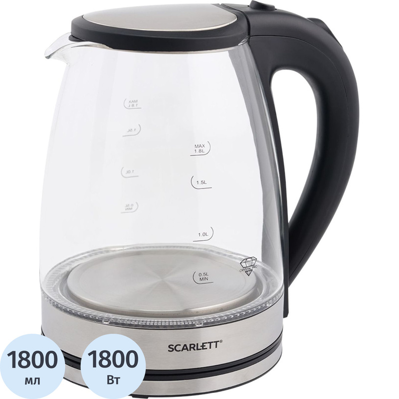 Изображение товара Электрический чайник Scarlett SC-EK27G35 серебристый 1800 мл стекло автомат