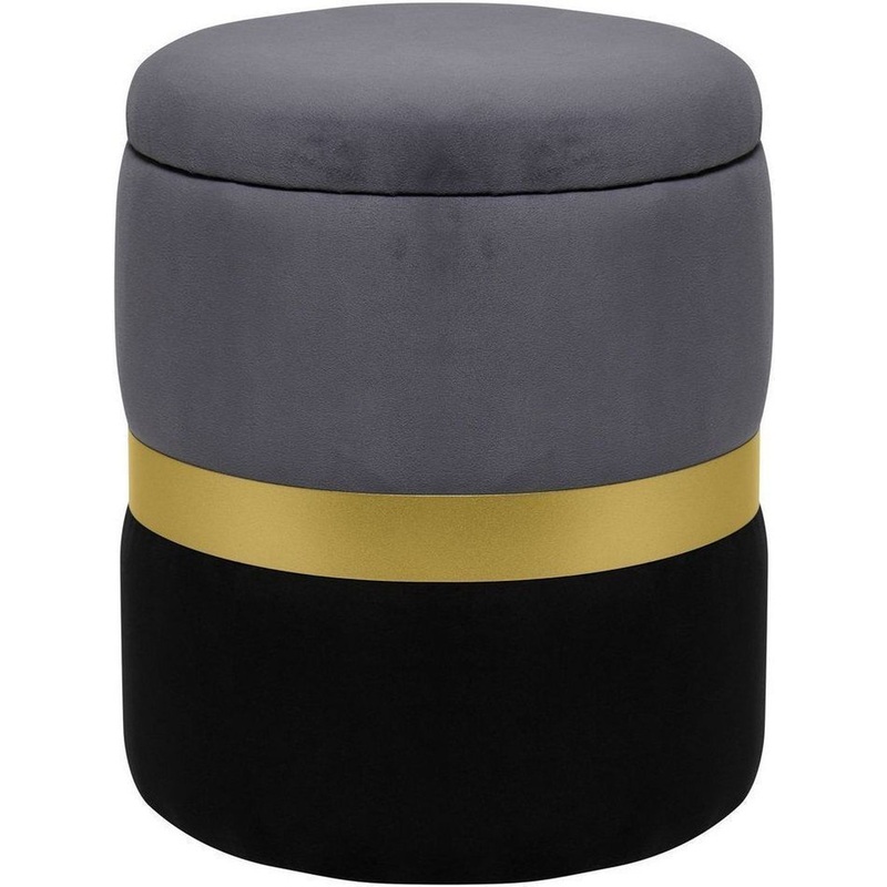 Изображение товара Пуф Аризона с ящиком для хранения серый/черный/золото (велюр, 360x360x420 мм)