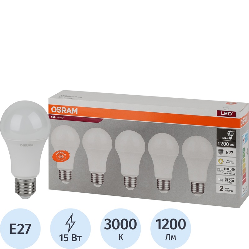 Изображение товара Светодиодная лампа Osram 15 Вт E27 A 3000 К 1200 Лм матовая