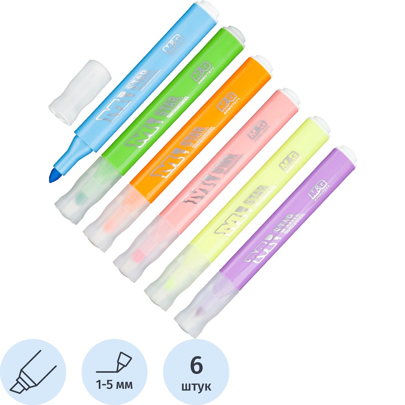 Изображение товара Набор текстовыделителей M&G (толщина линии 1-5 мм, 6 цветов)