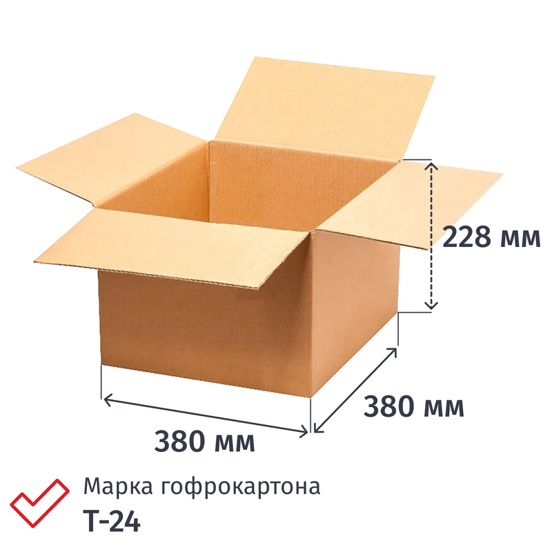 Изображение товара Гофрокороб 380x380x228 мм Т-24 профиль В бурый 20 штук