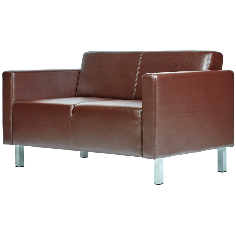 Изображение товара Двухместный диван Евро коричневый из искусственной кожи с металлическими опорами