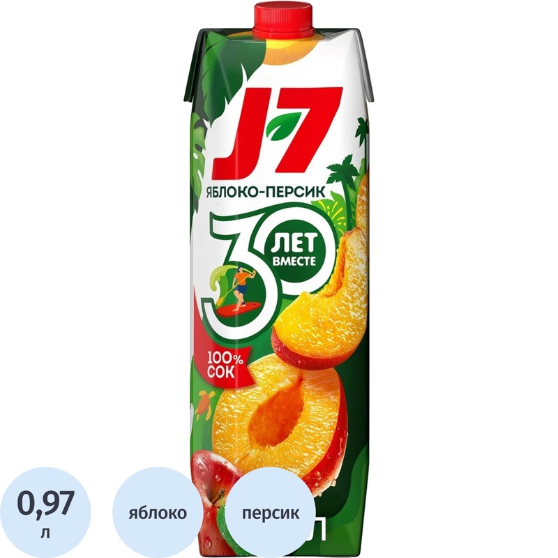 Изображение товара Яблочно-персиковый сок J7 0.97 л натуральный без добавок Россия