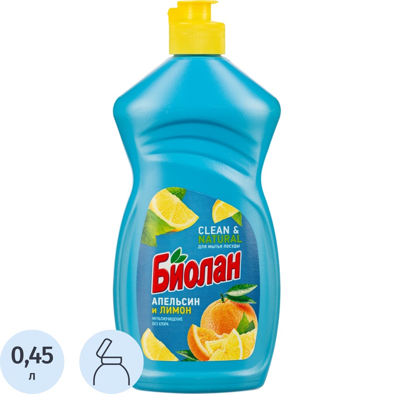 Изображение товара Средство для мытья посуды Биолан Апельсин и лимон 0.45 л