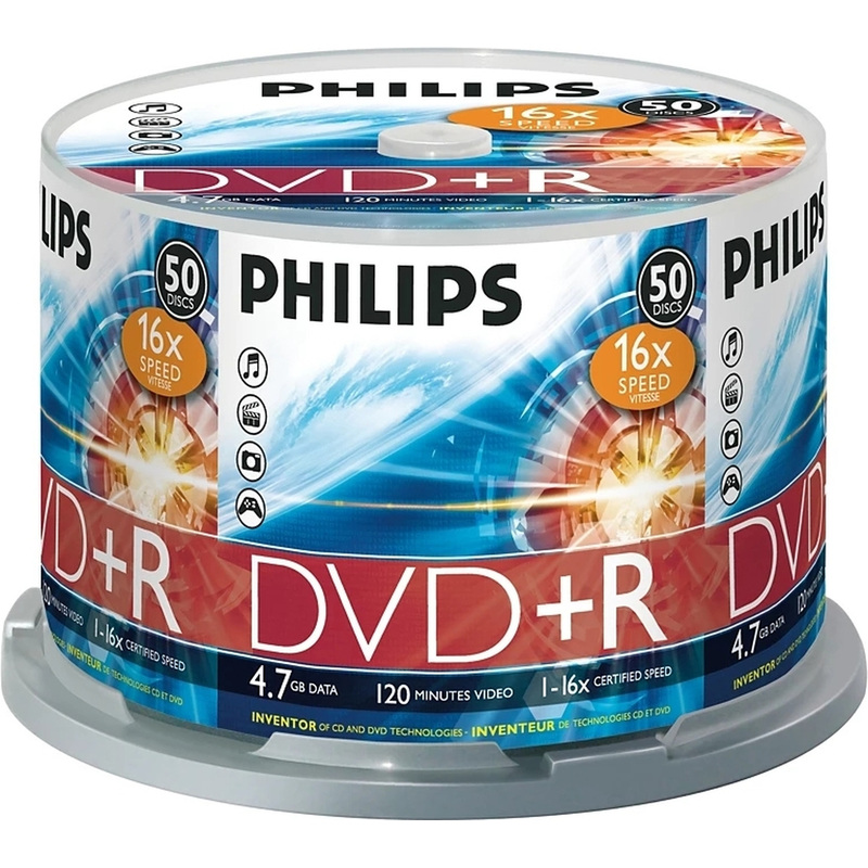 Изображение товара Диски DVD+R Philips 4.7 ГБ 16x cake box 50 штук в упаковке