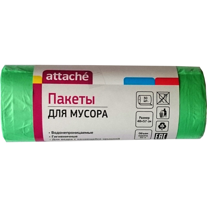 Изображение товара Мешки для мусора Luscan 30 л зеленые (ПНД 10 мкм, 30 штук)