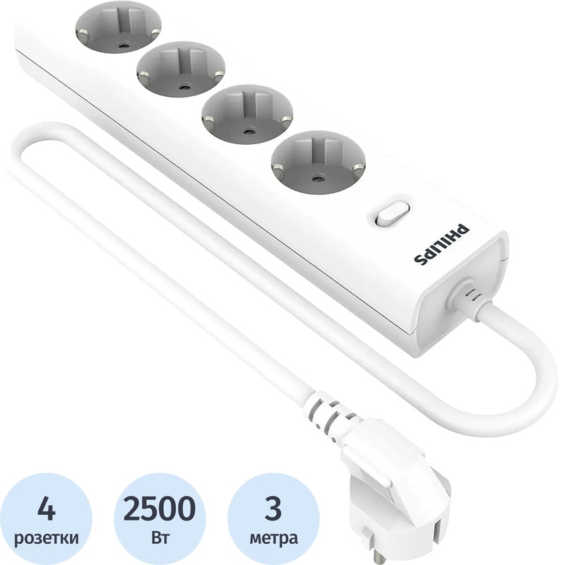 Изображение товара Сетевой фильтр Philips CHP2145WB/51 на 4 розетки с защитой для дома и офиса