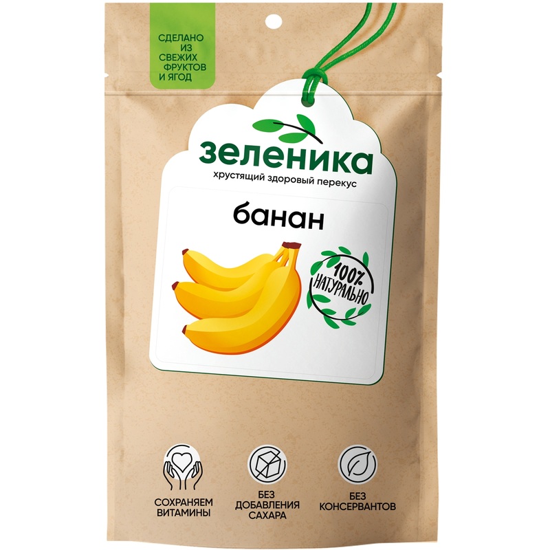 Изображение товара Бананы сушёные Зеленика 20 г - Здоровый перекус