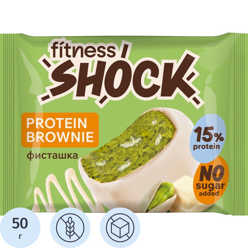 Изображение товара Печенье протеиновое FitnessSHOCK Брауни белый шоколад и фисташка 50 г