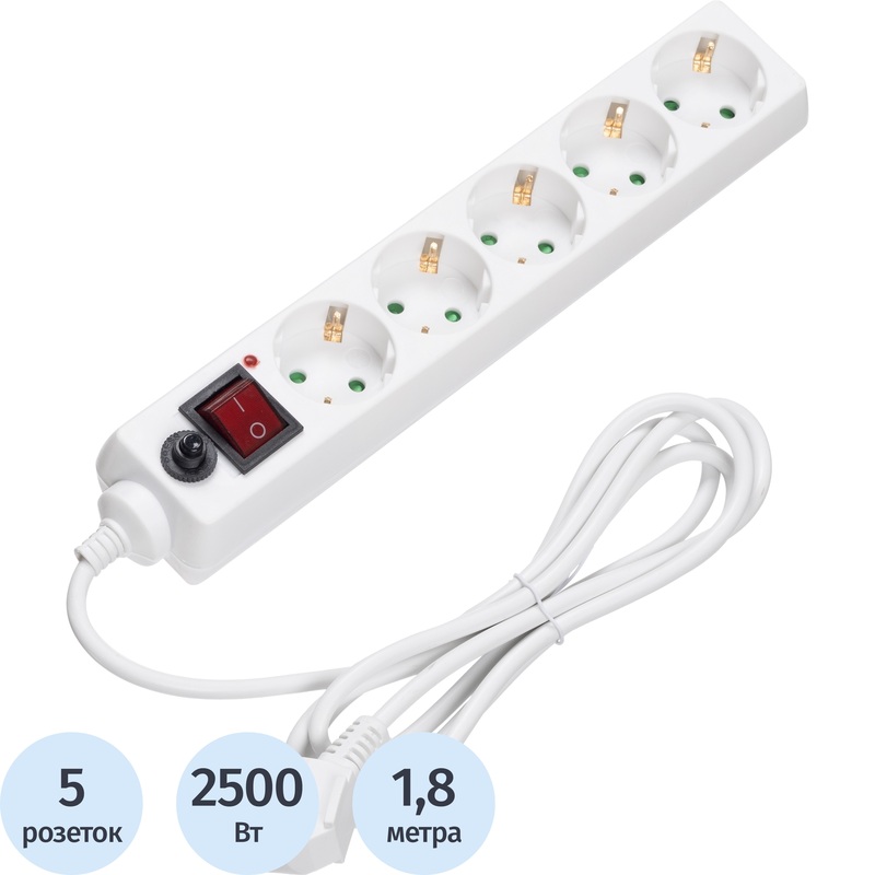 Изображение товара Сетевой фильтр BigTech CD5-1,8W75 на 5 розеток 1.8 метра