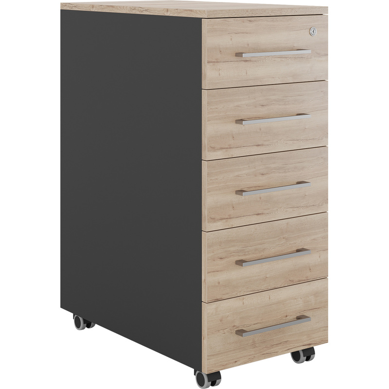 Изображение товара Тумба подкатная Kobor TM5-40/70 black/natural с 5 ящиками мобильная