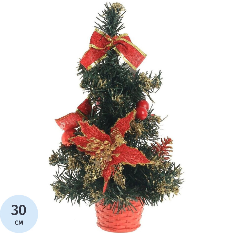 Изображение товара Искусственная новогодняя елка настольная 30 см с украшениями ПВХ