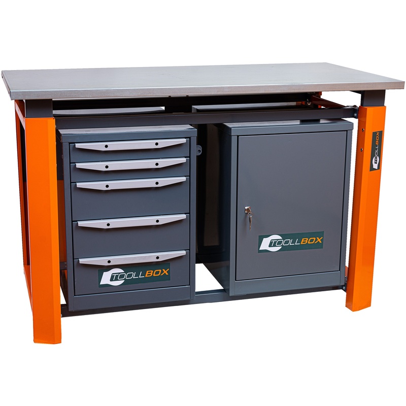 Изображение товара Верстак КМК Toollbox ТВР1500 ТВ0-ТВ5 (базальтово-серый/оранжевый/серый, 1508х755х1044 мм)