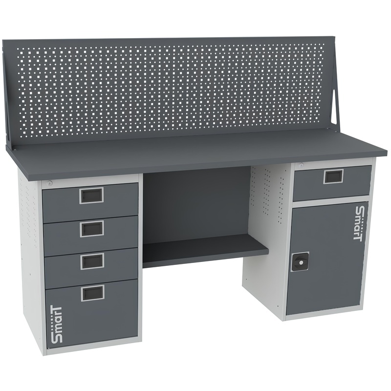 Изображение товара Верстак слесарный Smart 1760.4.S2.1-1.d (серый/темно-серый, 1286х605х1364 мм)