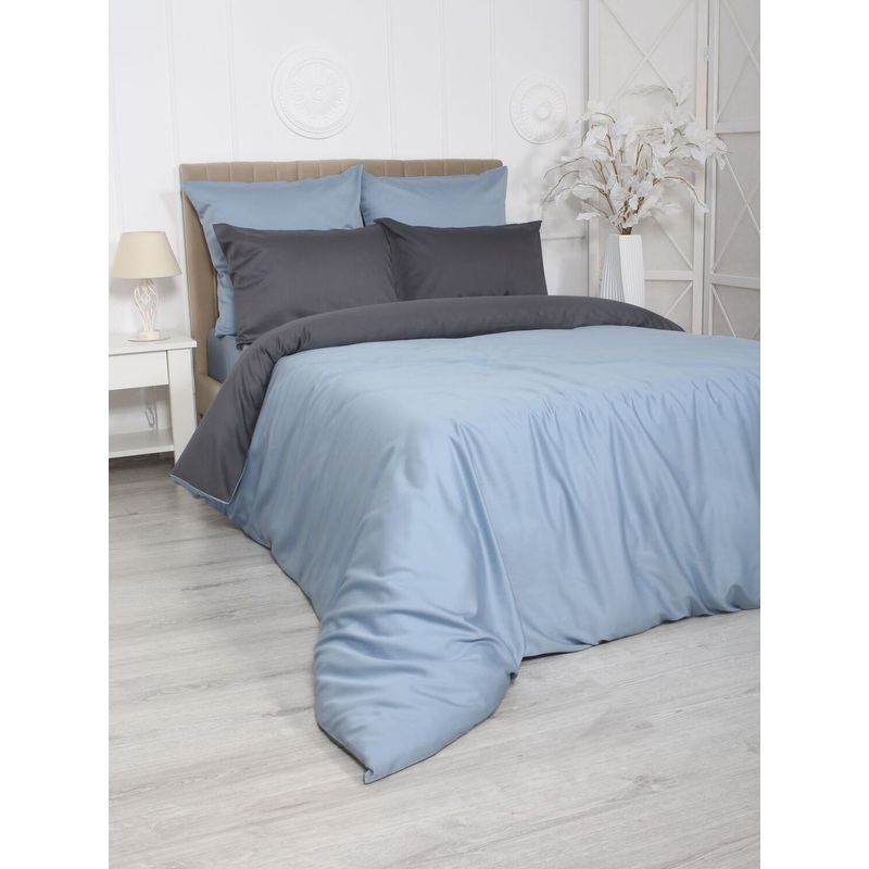 Изображение товара Постельное бельё Mona Liza Luxury Linum 1.5-спальное тенсель голубой серый