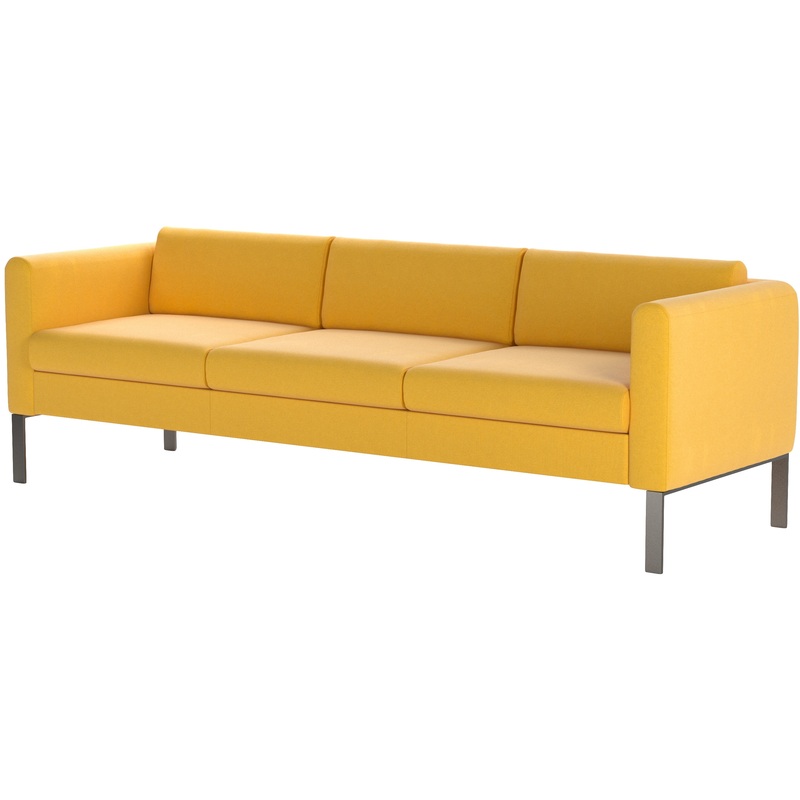 Изображение товара Трехместный диван Модерн желтый ткань с металлическими опорами