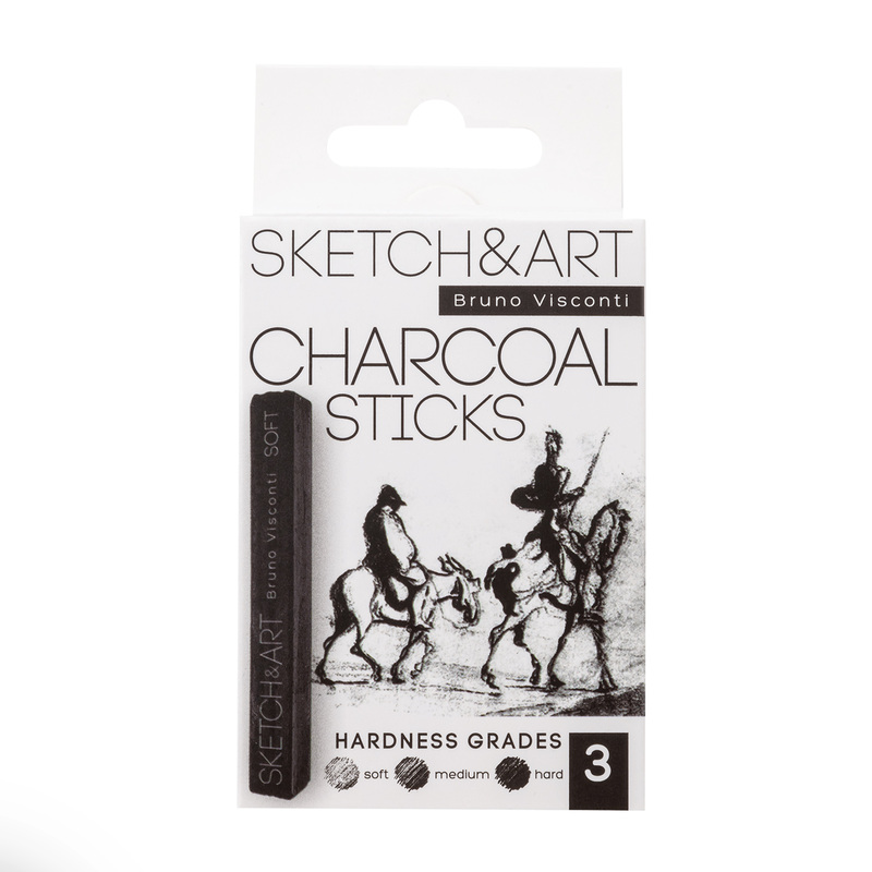 Изображение товара Прессованный уголь для рисования Sketch&Art чёрный мягкий средний твёрдый 3 штуки