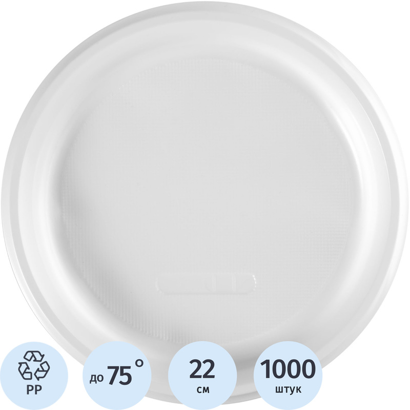 Изображение товара Одноразовая пластиковая тарелка 220 мм белая 1000 штук упаковка