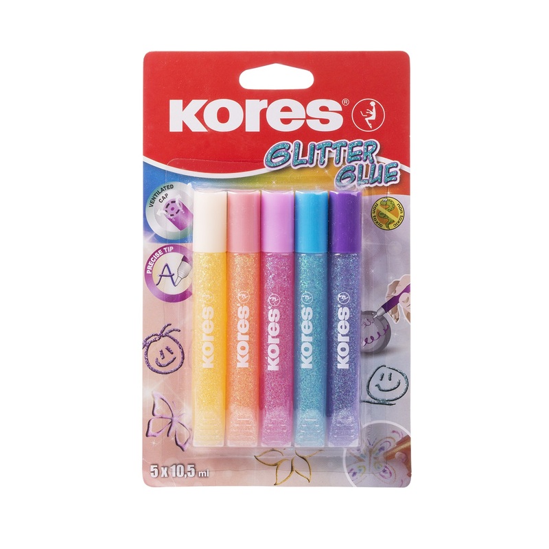 Изображение товара Декоративный клей Kores с блестками 5 цветов для творчества и хобби