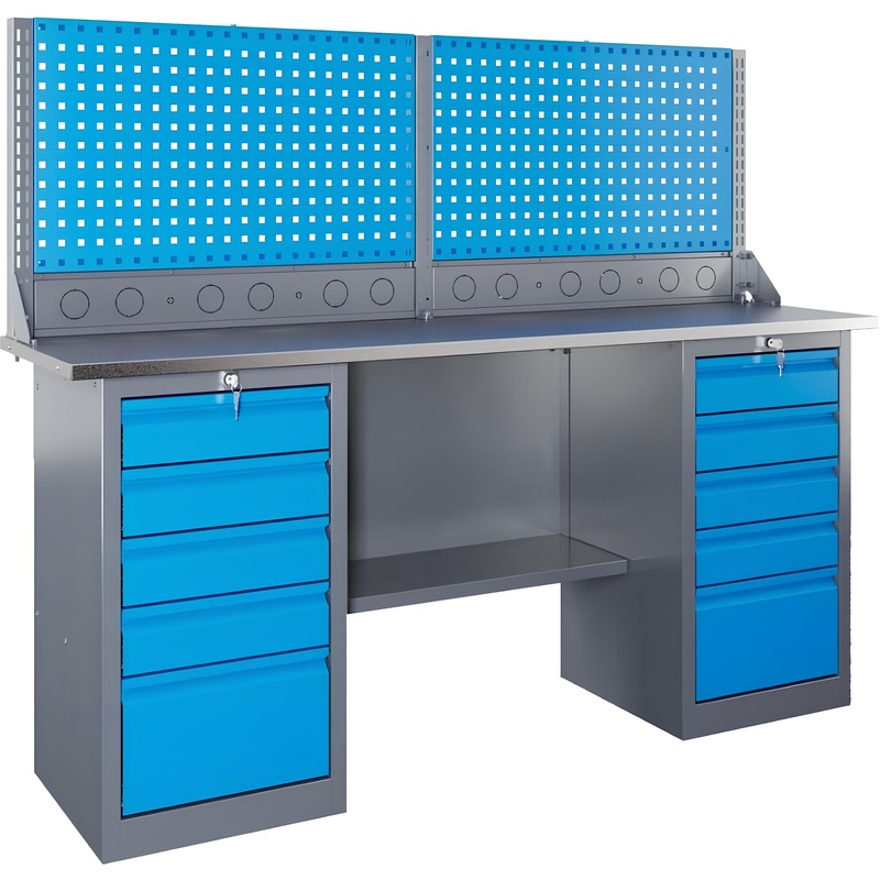 Изображение товара Верстак слесарный Верстакофф SLF 181.55.2-1R (серый/синий, 1800х500х1800 мм)