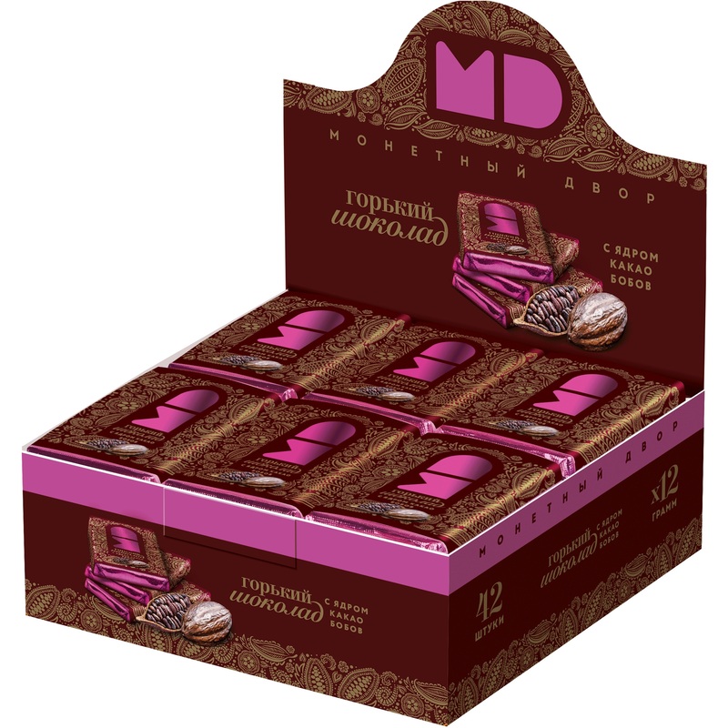 Изображение товара Шоколад горький порционный Монетный Двор Флагман 55% какао 42 шт по 12 г