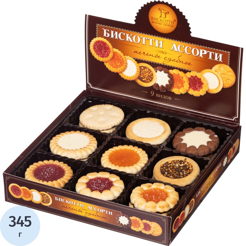 Изображение товара Печенье сдобное Бискотти ассорти 345 г - гуляшное лакомство для сладкоежек
