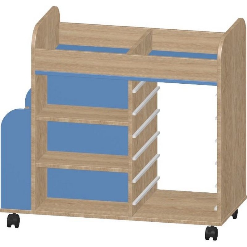 Изображение товара Стеллаж двухсторонний на колесах МЦ-735-1 (дуб сонома/голубой, 880х420х803 мм)