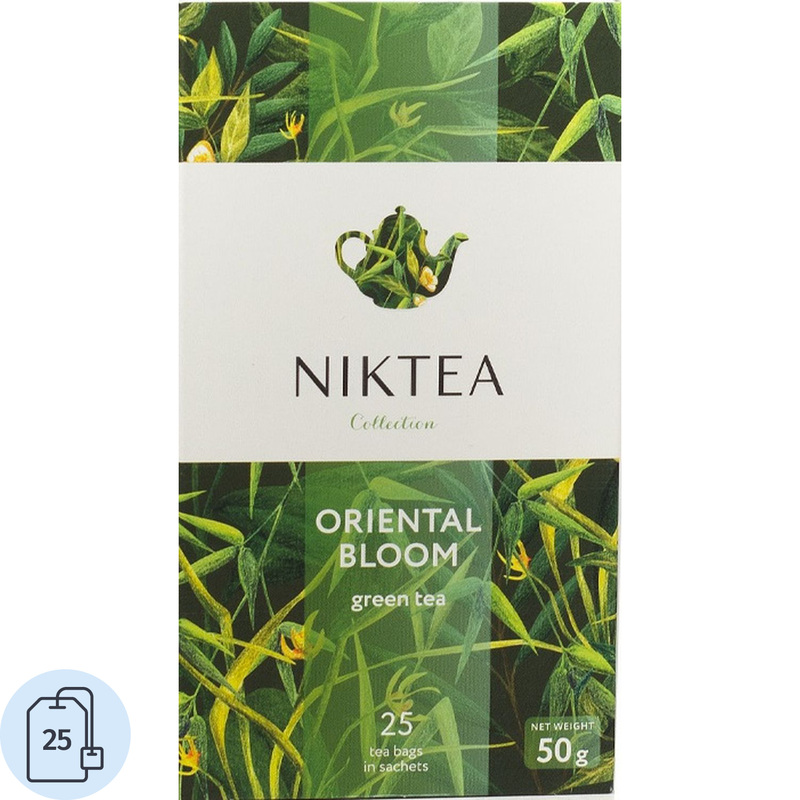 Изображение товара Зеленый чай Niktea Oriental Bloom 25 пакетиков, натуральный и ароматный