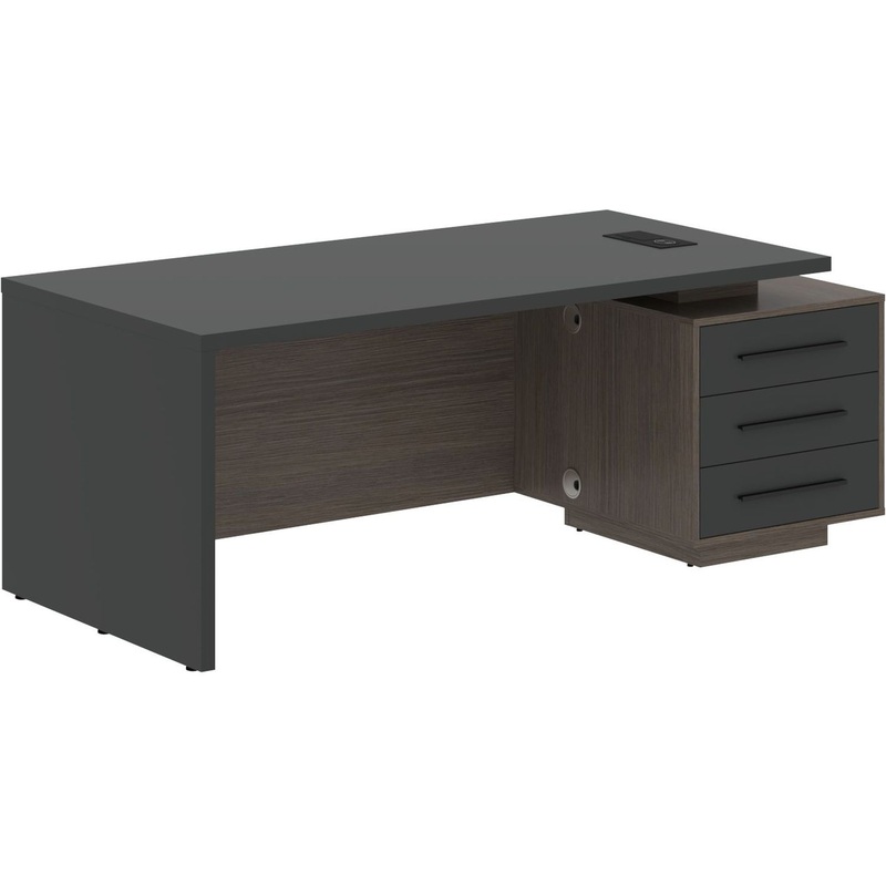 Изображение товара Стол руководителя с тумбой правый (яшма чёрный/дуб сильвер, 2000х900х750 мм)