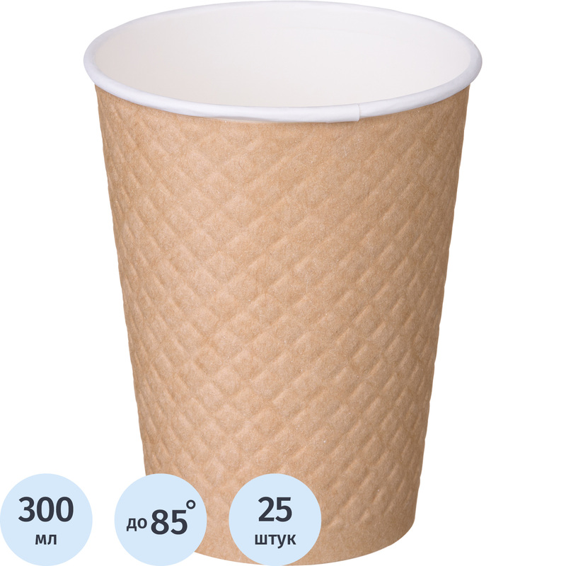 Изображение товара Стакан одноразовый бумажный Formacia Waffle Craft 300 мл крафт