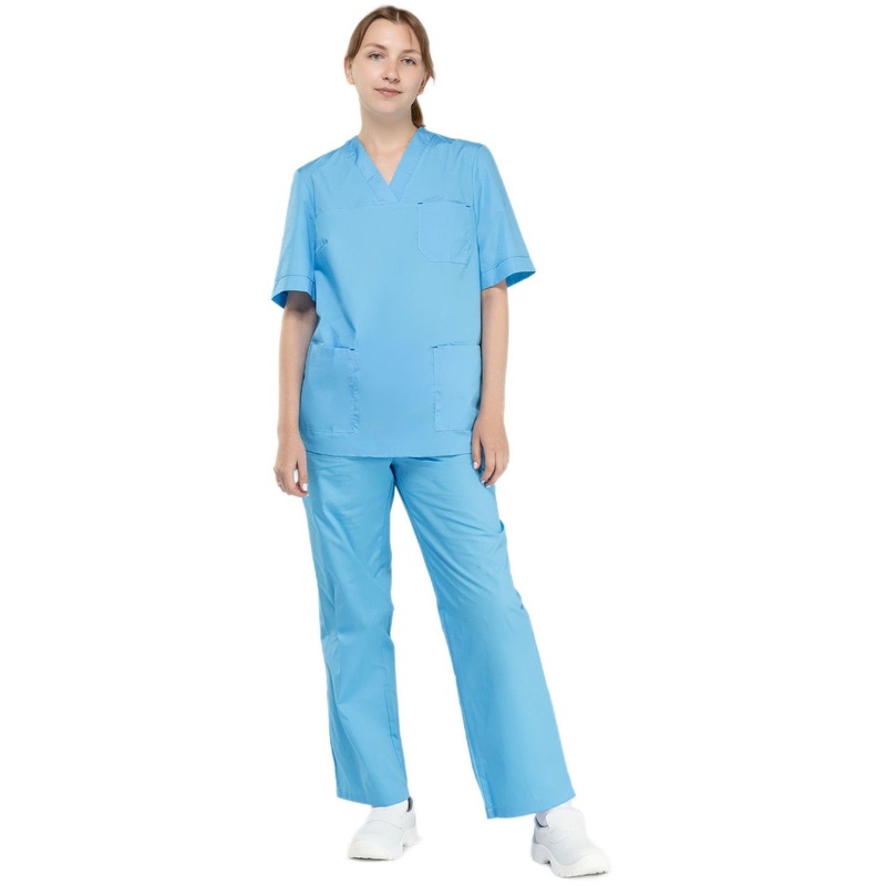 Изображение товара Медицинский женский костюм м05-КБР плюс короткий рукав голубой для защиты от загрязнений