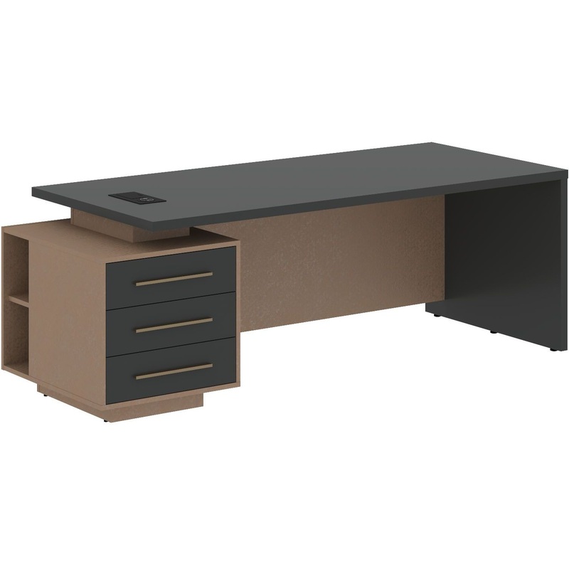 Изображение товара Стол руководителя с тумбой Velion VCT 2090(L), Яшма чёрный и кобра, 2200х900 мм