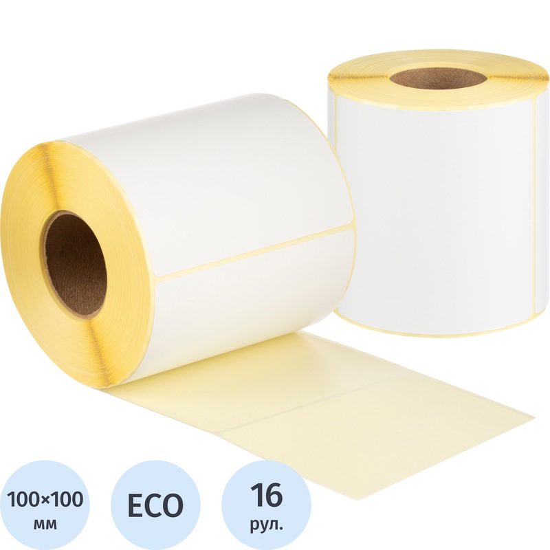 Изображение товара Термоэтикетки 100х100 мм ЭКО 40 мм диаметр втулки (16 рулонов по 500 этикеток)