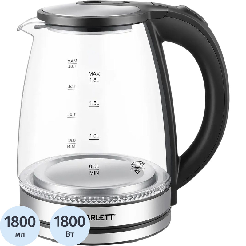 Изображение товара Электрический чайник Scarlett SC-EK27G103 серебристый 1.8 л стал современным и надежным прибором дл