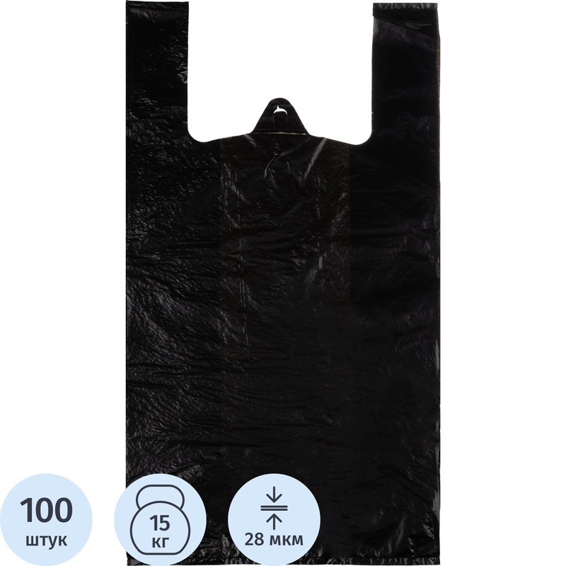 Изображение товара Пакет-майка Комус 30+18x56 см 28 мкм черный 100 штук